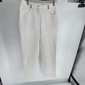 St. John Sport Creamy White Pants Jeans 4 Gold Hardware Straight Legs 5 Pockets
